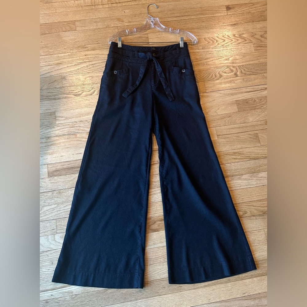 Anthropologie by Anthropologie black high rise wide leg button/tie waist pant(2)